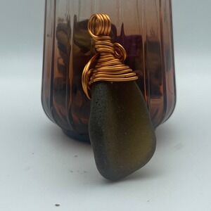 Sea Glass Pendant Necklace Wire Wrapped‎ Unique Beach Glass Jewelry vintage gold